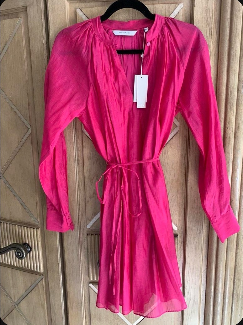 Rebecca Taylor Hot Pink Silk V-Neck Blouse